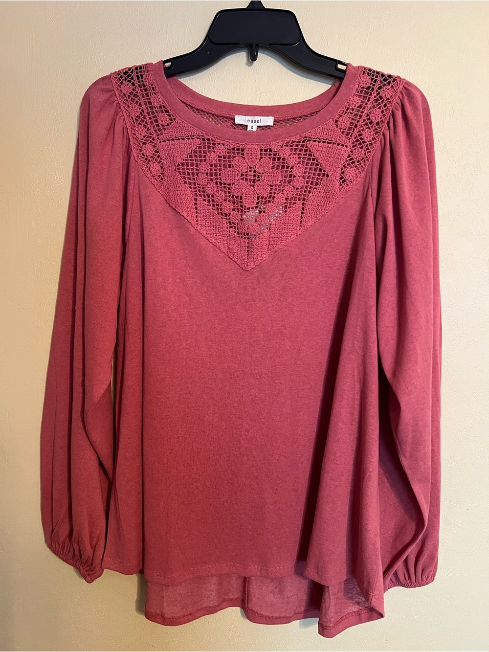 easel Rose Crochet Yoke Long Sleeve Blouse - Dusty Rose